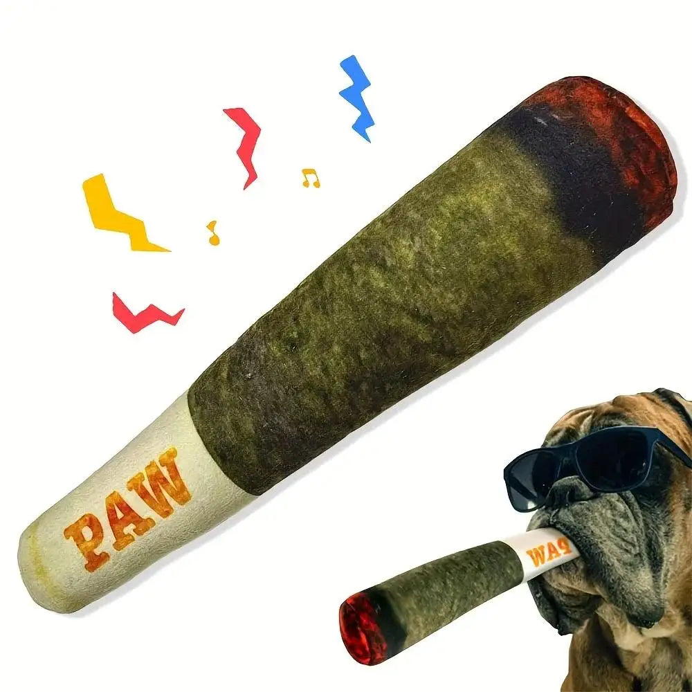 Interactive Green Cigar Plush Dog Toy 