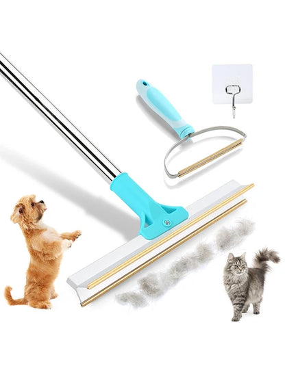 Pet Hair Remover Set Carpet Rake for Pet Hair Removal Adjustable Long Handle Cat Dog Hair Broom Reusable Fur Lint Remover