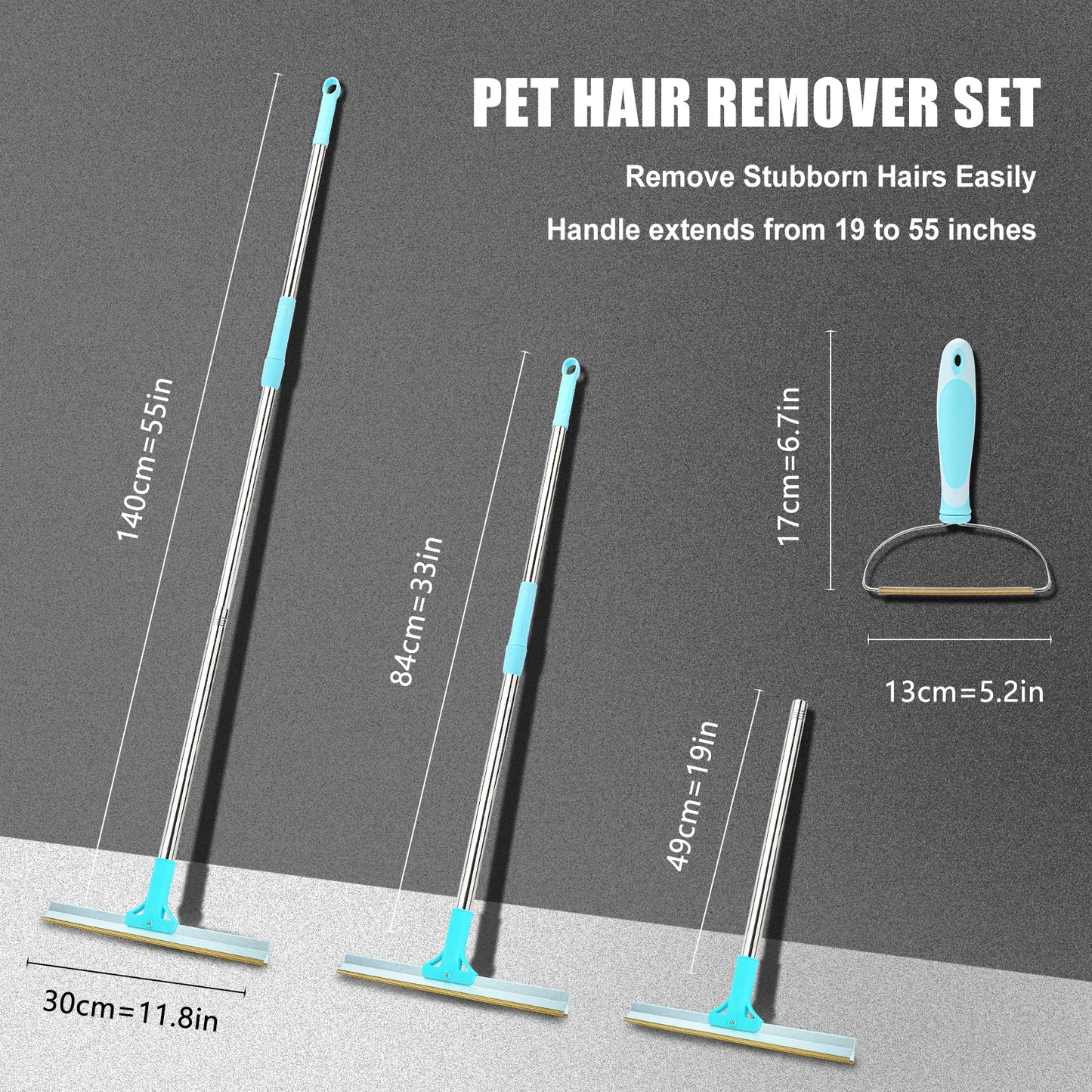 Pet Hair Remover Set Carpet Rake for Pet Hair Removal Adjustable Long Handle Cat Dog Hair Broom Reusable Fur Lint Remover