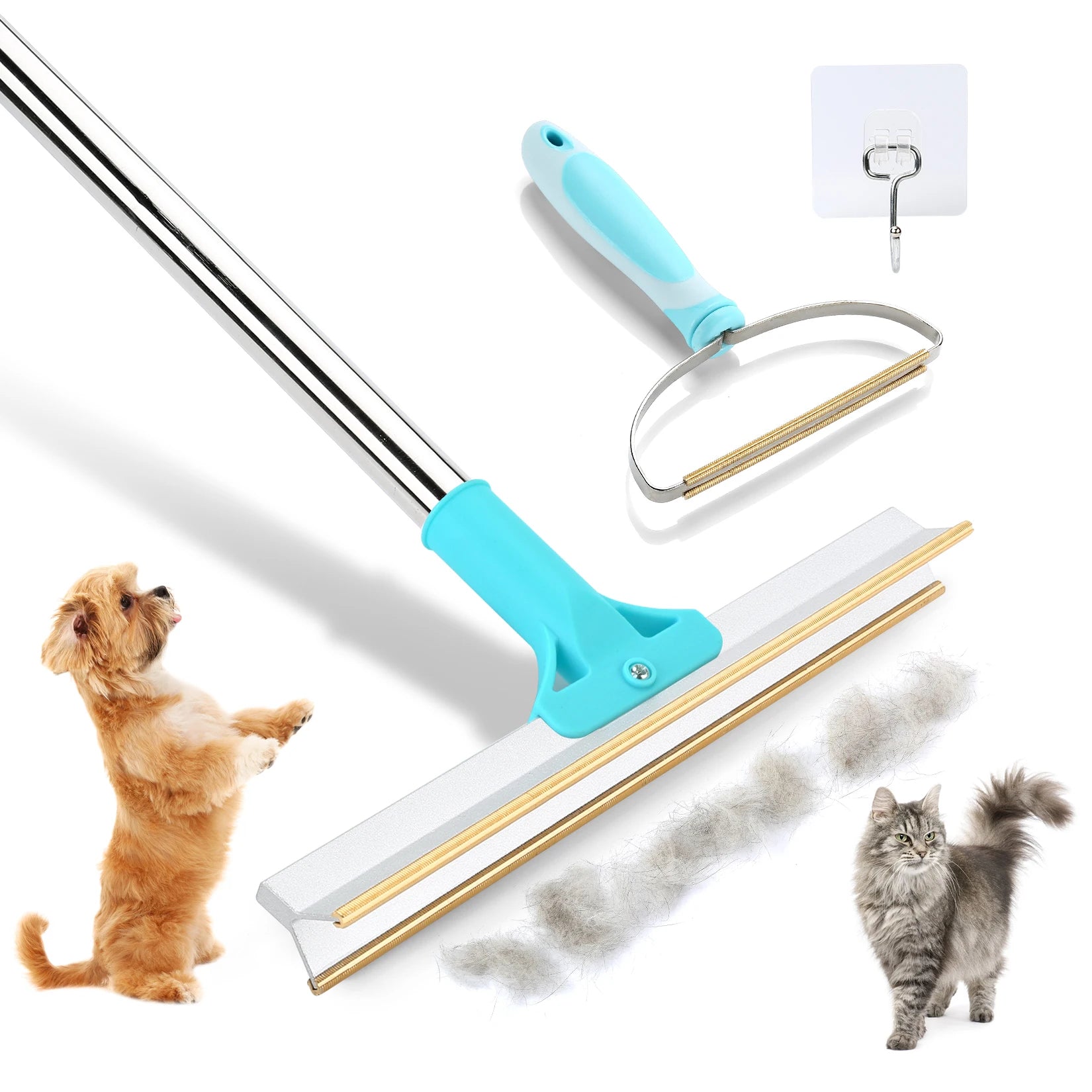 Pet Hair Remover Set Carpet Rake for Pet Hair Removal Adjustable Long Handle Cat Dog Hair Broom Reusable Fur Lint Remover