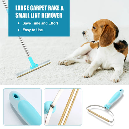 Pet Hair Remover Set Carpet Rake for Pet Hair Removal Adjustable Long Handle Cat Dog Hair Broom Reusable Fur Lint Remover